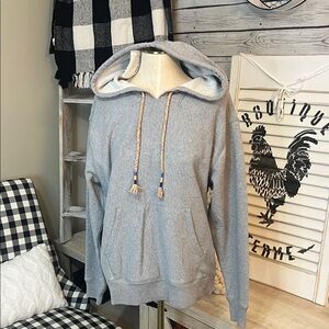 Two Hands Gray Hoodie with Braided Drawstrings